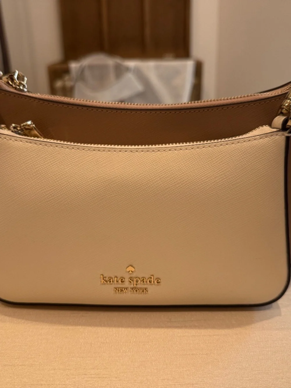 Kate Spade Duet Beige & White Leather Crossbody Bag  NWT